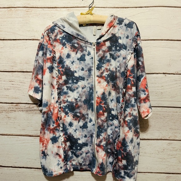 Short Sleeve Tie-Dye Zip-Up Hoodie Size 18/20 Lightweight Summer Fashion Casual - Picture 1 of 8